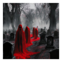 Rote Geister haben sich auf dem Friedhof versammel Poster