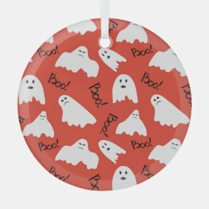 Rote Geister: Halloween Vintages Muster Ornament Aus Glas