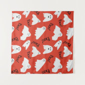Rote Geister: Halloween Vintages Muster Wandteppich (Vorderseite (Horizontal))