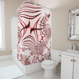 Rote, gekrümmte Spuren auf hellem Hintergrund Duschvorhang