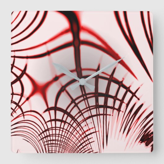 Rote, gekrümmte Spuren auf hellem Hintergrund Quadratische Wanduhr (Vorderseite)