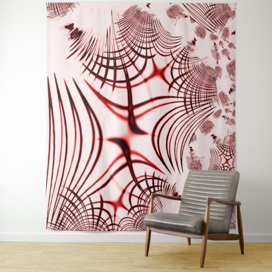 Rote, gekrümmte Spuren auf hellem Hintergrund Wandteppich (Beispiel)