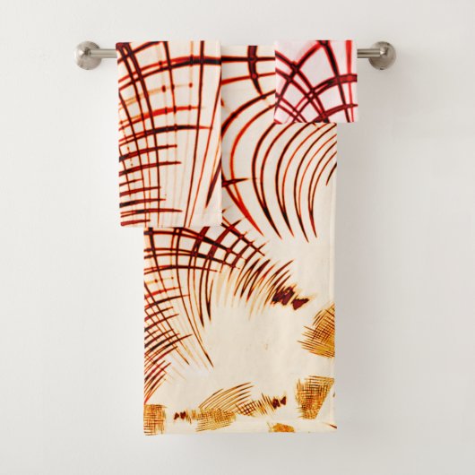 Rote, gekrümmte Spuren mit gealterter Wirkung Badhandtuch Set (Insitu)