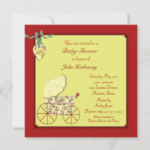 Rote Gelbe Baby Buggy Baby Shower Einladung