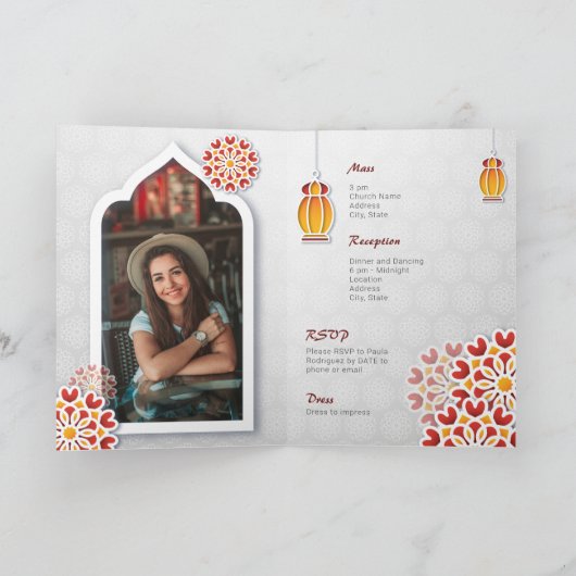 Rote Gelbe Blume Arabian Nacht Quinceñera Einladung (Innenseite)