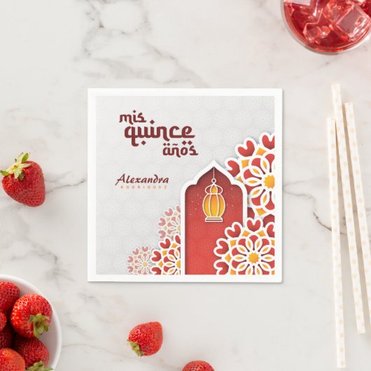 Rote Gelbe Blume Arabian Nacht Quinceñera Serviette (Beispiel)