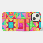 Rote gelbe bunte Patchwork-Quilt-Kunst iPhone Hülle (Rückseite (Horizontal))