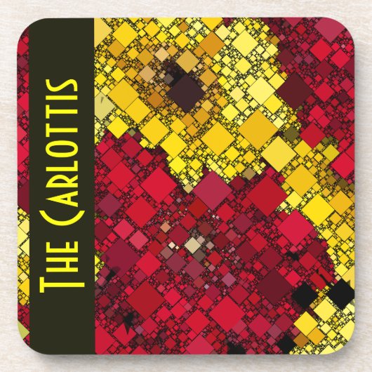 Rote, gelbe Mini Box Hintergrund Personalisiert Getränkeuntersetzer (Vorderseite)