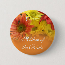 Rote, gelbe, orange-farbene Blume Name der Hochzei Button
