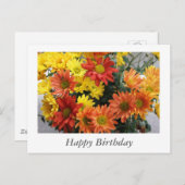 Rote, gelbe, orangefarbene Blume am Morgen glückli Postkarte (Vorne/Hinten)