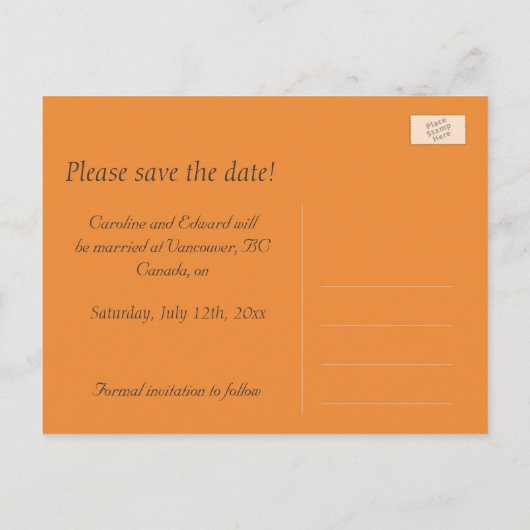 Rote, gelbe, orangefarbene Blume Save the Date Ankündigungspostkarte (Rückseite)