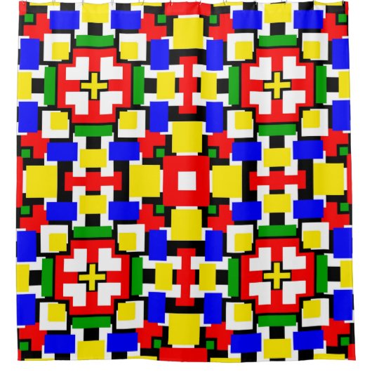 Rote, gelbe, schwarze, blaue und grüne Geometrien Duschvorhang (Vorderseite)