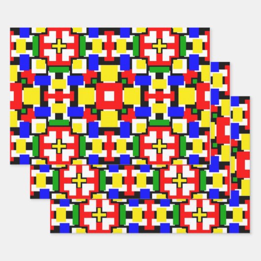 Rote, gelbe, schwarze, blaue und grüne Geometrien Geschenkpapier Set (Set)