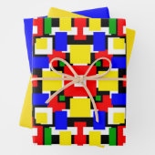 Rote, gelbe, schwarze, blaue und grüne Geometrien Geschenkpapier Set (Beispiel)