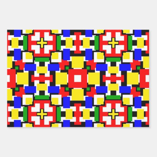 Rote, gelbe, schwarze, blaue und grüne Geometrien Geschenkpapier Set (Vorderseite)