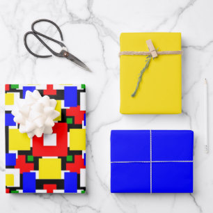 Rote, gelbe, schwarze, blaue und grüne Geometrien Geschenkpapier Set