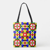 Rote, gelbe, schwarze, blaue und grüne Geometrien Tasche (Rückseite)