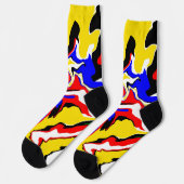 Rote, gelbe, schwarze, blaue und grüne Wirbel  Socken (Linkes Detail)