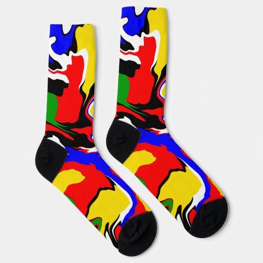 Rote, gelbe, schwarze, blaue und grüne Wirbel  Socken (Rechts)