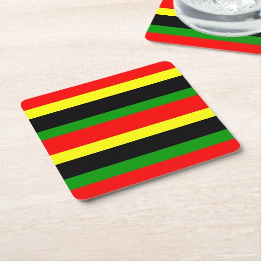 Rote, gelbe, schwarze und grüne Streifen Rechteckiger Pappuntersetzer (angewinkelt)