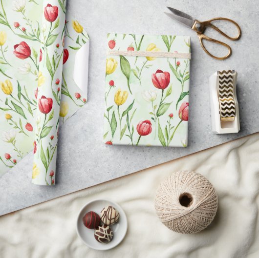 Rote Gelbe Tulpen Geburtstag Geschenkpapier (Kunsthandwerk)