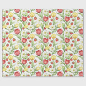Rote gelbe Tulpenblumen Erdbeeren Geschenkpapier (Flach)
