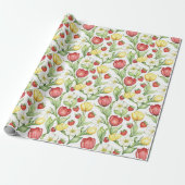 Rote gelbe Tulpenblumen Erdbeeren Geschenkpapier (Ungerollt)