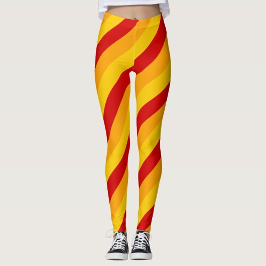 Rote, gelbe und orange Streifen Leggings (Vorderseite)