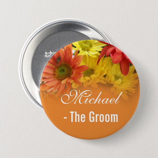 Rote, gelbe und orangefarbene Braut, Hochzeit des Button (Vorne & Hinten)