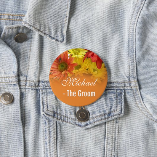 Rote, gelbe und orangefarbene Braut, Hochzeit des Button (Beispiel)