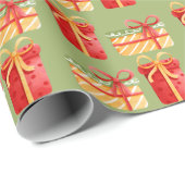 "Rote, gelbe Weihnachtsgeschenke" Grünbuch Geschenkpapier (Rolleneckpunkt)