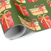 "Rote, gelbe Weihnachtsgeschenke" Olivenpapier Geschenkpapier (Rolleneckpunkt)