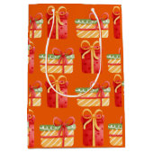 Rote, gelbe Weihnachtsgeschenke Orange Medium Gesc Mittlere Geschenktüte (Vorderseite)