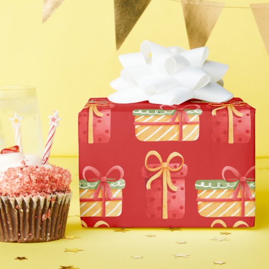"Rote, gelbe Weihnachtsgeschenke" Rotes Umschlagpa Geschenkpapier (Geburtstagsparty)