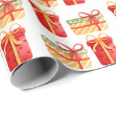 "Rote, gelbe Weihnachtsgeschenke" Weißes Umschlagp Geschenkpapier (Rolleneckpunkt)