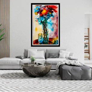Rote gelbe weiße blaue Blumen auf Vasen abstrakt Poster