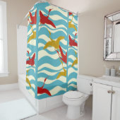 ROTE GELBFLYING KRÄNE AUF WEISSEN BLAUEN MEERWELLE DUSCHVORHANG (Beispiel)