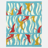 ROTE GELBFLYING KRÄNE AUF WEISSEN BLAUEN MEERWELLE FLEECEDECKE (Vorderseite)