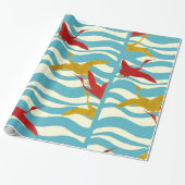 ROTE GELBFLYING KRÄNE AUF WEISSEN BLAUEN MEERWELLE GESCHENKPAPIER (Ungerollt)