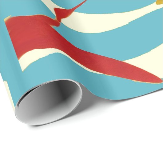 ROTE GELBFLYING KRÄNE AUF WEISSEN BLAUEN MEERWELLE GESCHENKPAPIER (Rolleneckpunkt)