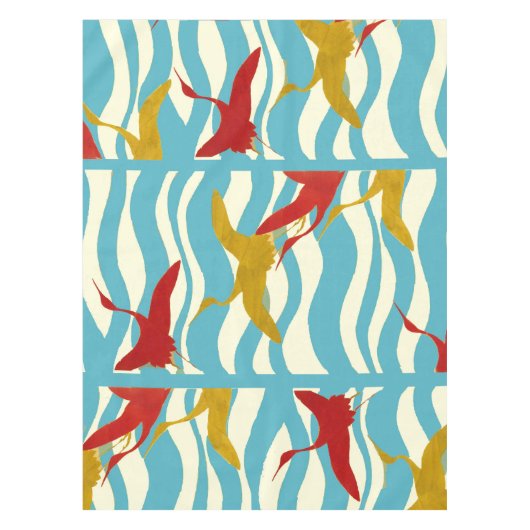 ROTE GELBFLYING KRÄNE AUF WEISSEN BLAUEN MEERWELLE TISCHDECKE (Vorderseite)