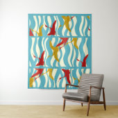 ROTE GELBFLYING KRÄNE AUF WEISSEN BLAUEN MEERWELLE WANDTEPPICH (Beispiel)