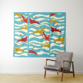 ROTE GELBFLYING KRÄNE AUF WEISSEN BLAUEN MEERWELLE WANDTEPPICH (Beispiel (Horizontal))