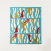 ROTE GELBFLYING KRÄNE AUF WEISSEN BLAUEN MEERWELLE WANDTEPPICH (Vorderseite)