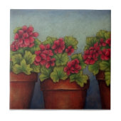 Rote Geranien in Tontöpfen Fliese (Vorderseite)