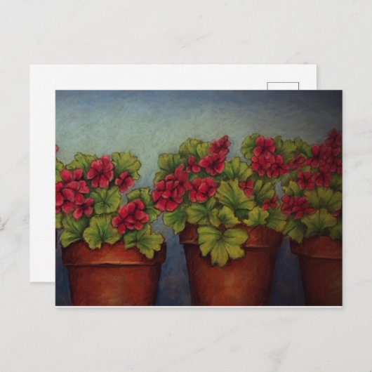 Rote Geranien in Tontöpfen Postkarte (Vorne/Hinten)