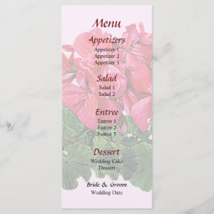Rote Geranien und Knospen Hochzeitsmenü Menükarte