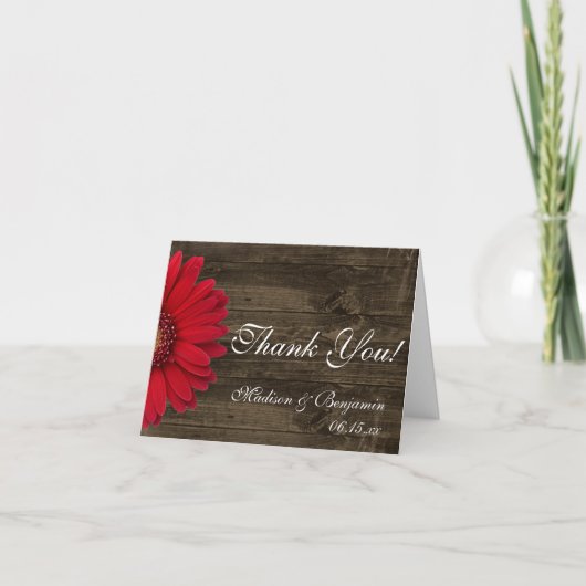 Rote Gerber-Daisy-Rustikal-Hochzeits-Dankeskarten Dankeskarte (Vorderseite)