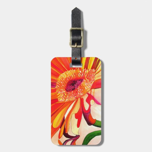 Rote Gerbera Blume Aquarellmalerei Gepäckanhänger (Vorderseite vertikal)