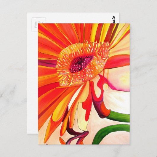 Rote Gerbera Blume Aquarellmalerei Postkarte (Vorne/Hinten)